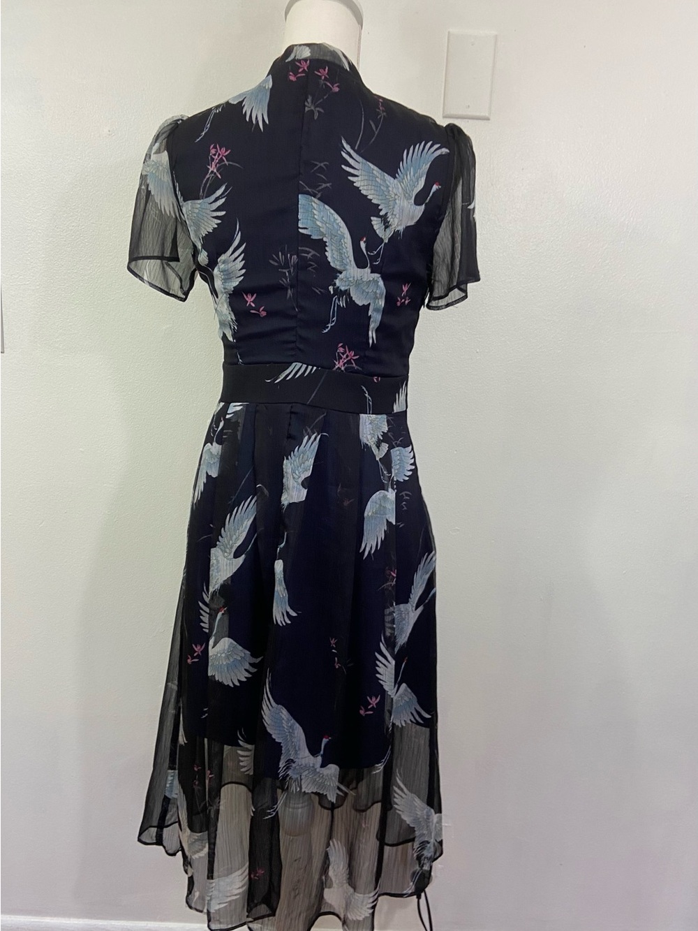 Metisu Japanese Crane Silk Dress Blue Fit & Flare Surplus Sz L Feminine Unique - Picture 5 of 12